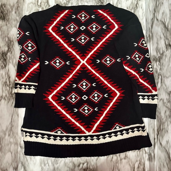 Lauren Ralph Lauren Womens Sz L Aztec Red Black Tunic Sweater Southwestern RLR - Picture 6 of 12